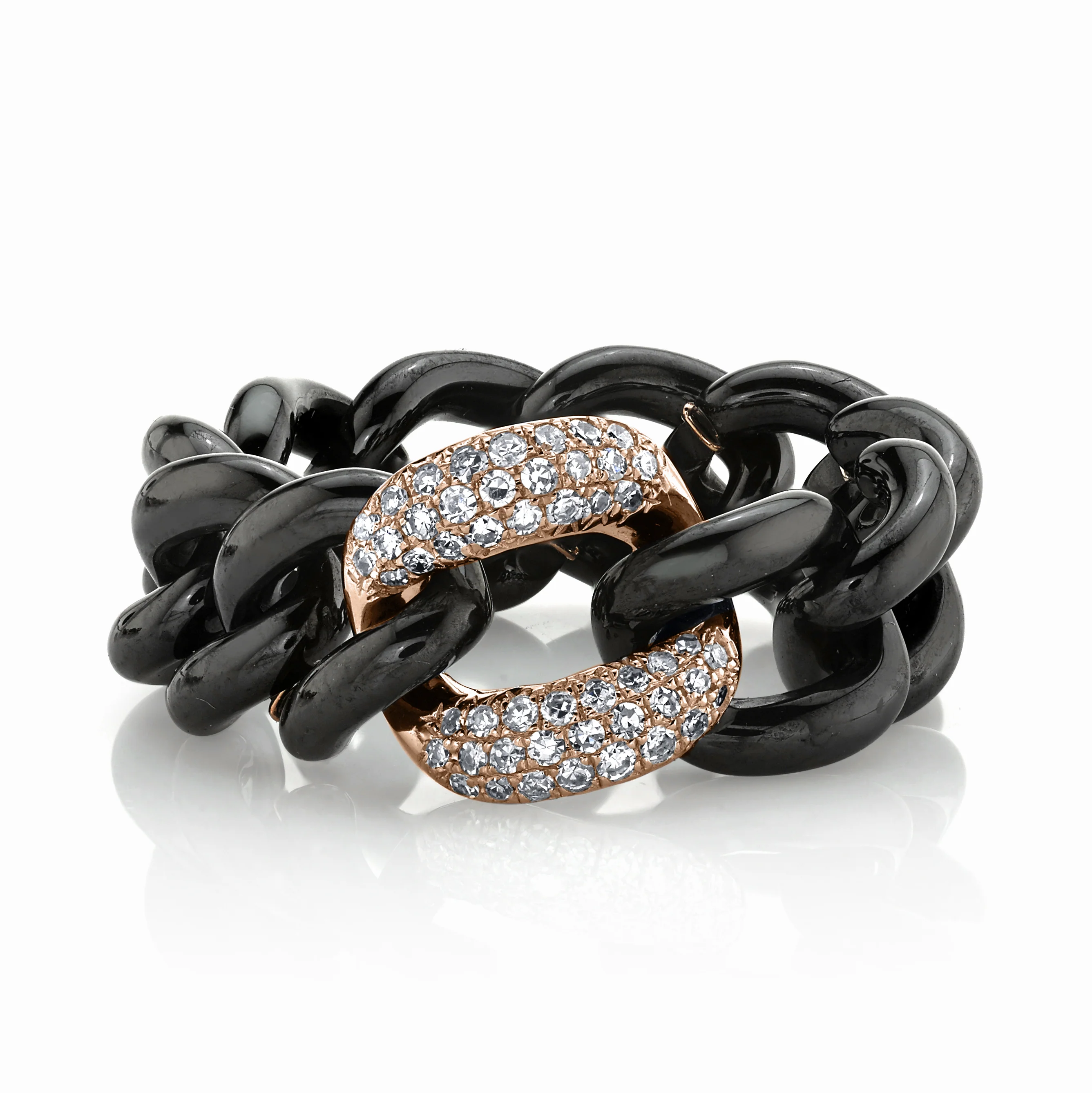 MEN'S BLACK CERAMIC PAVE MEDIUM LINK RING - Image 4