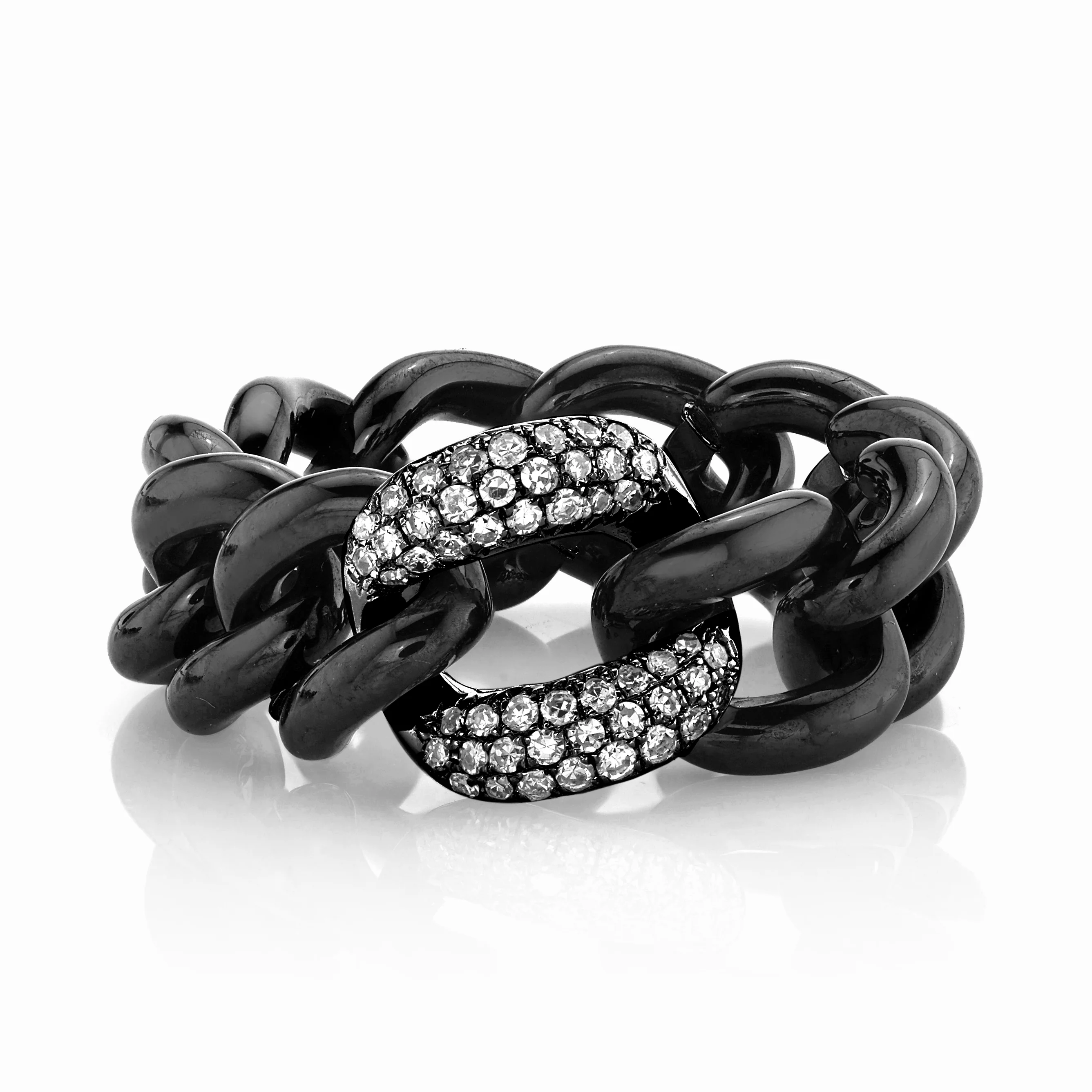 MEN'S BLACK CERAMIC PAVE MEDIUM LINK RING - Image 5