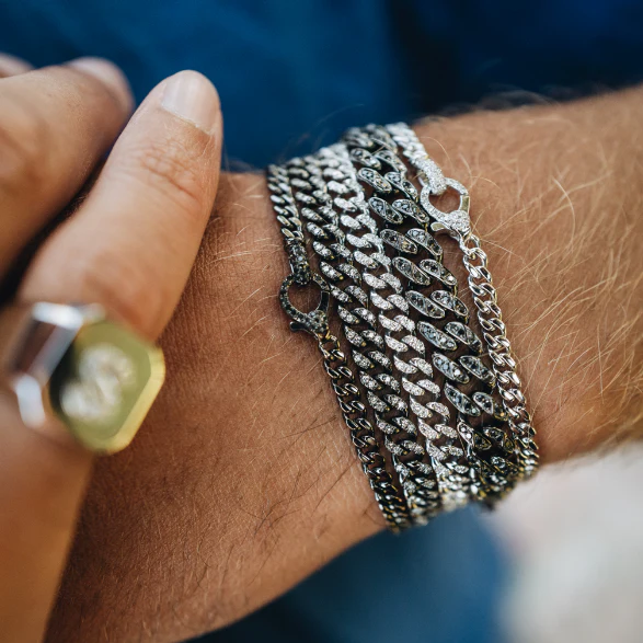 MEN'S BLACK DIAMOND FLAT MEDIUM LINK BRACELET - Image 6